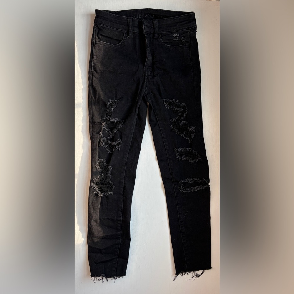 American Eagle Outfitters Black Ripped Skinny Jeans